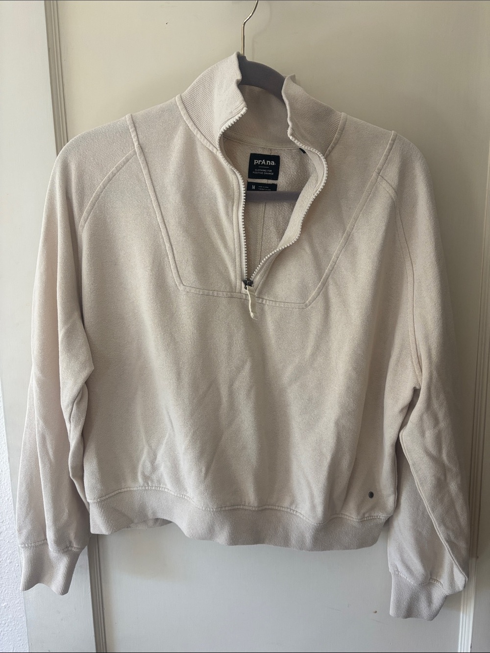Prana Men's Quarter-Zip Pullover in Light Cream